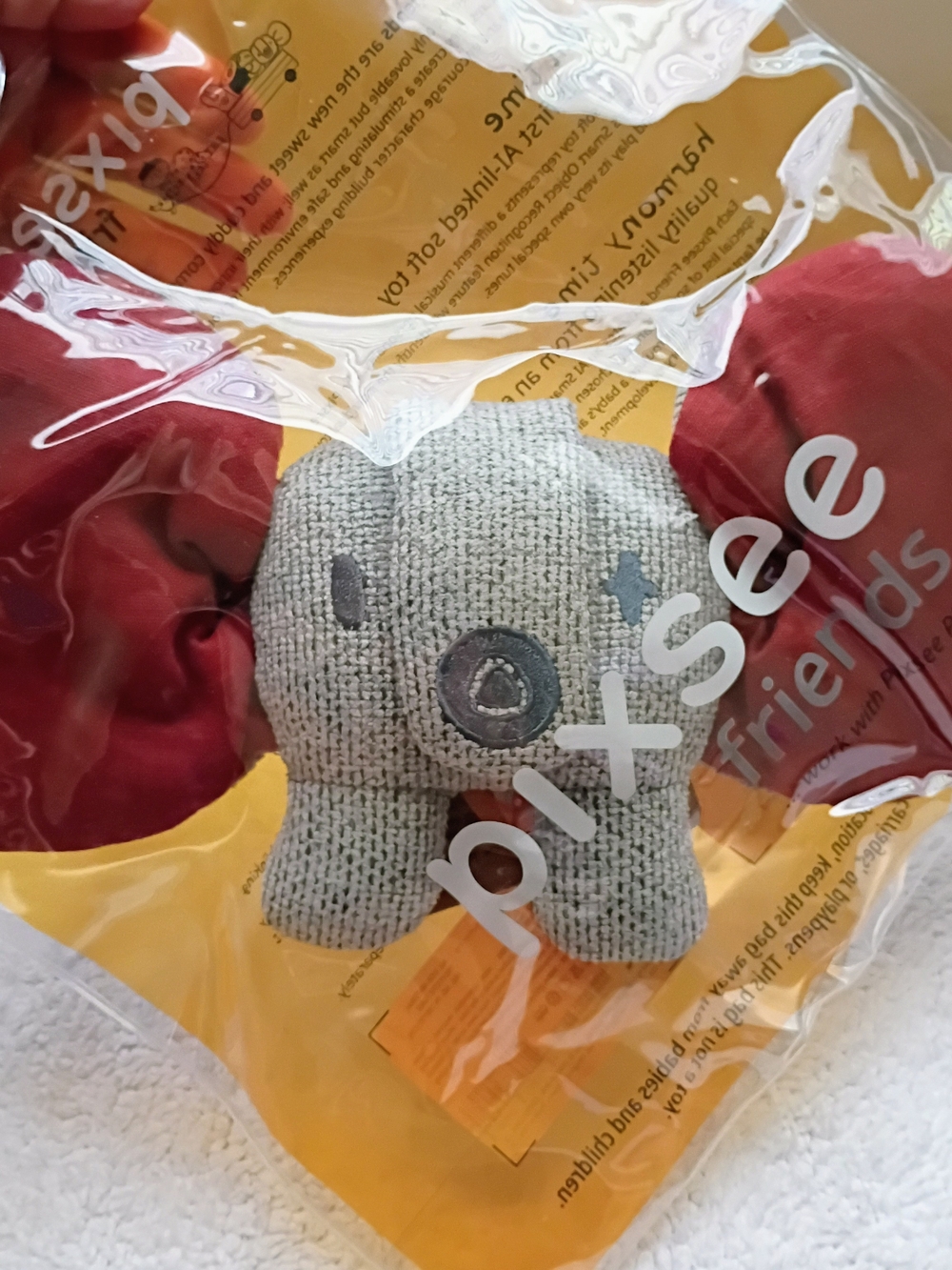 Pixsee Plush Elephant Rattle Toy - Gray and Red